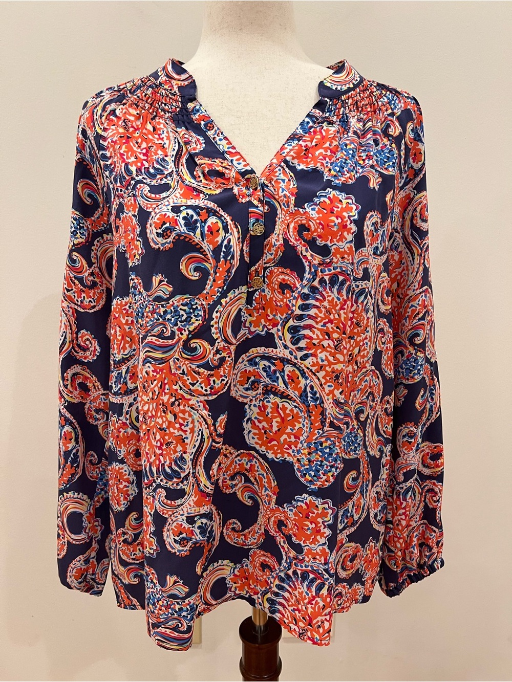 Lilly Pulitzer Elsa Top Blouse Womens Small Floral Silk Coastal Colorful Preppy